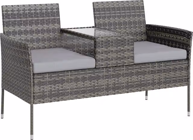 Set da giardino Giordanoshop in rattan e metallo grigio con cuscini in tessuto e coperture rimovibili – 1