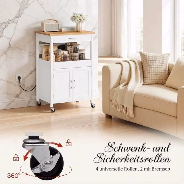 Carrello da cucina REDOM moderno in MDF bianco con rotelle L: 60 cm, P: 45 cm, H: 92 cm