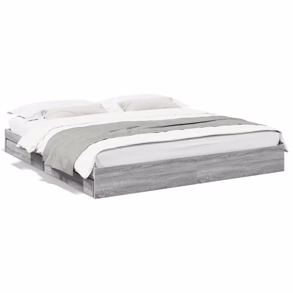 Giroletto con cassetti vidaXL in legno multistrato e MDF, colore grigio, 180x200 cm – 2