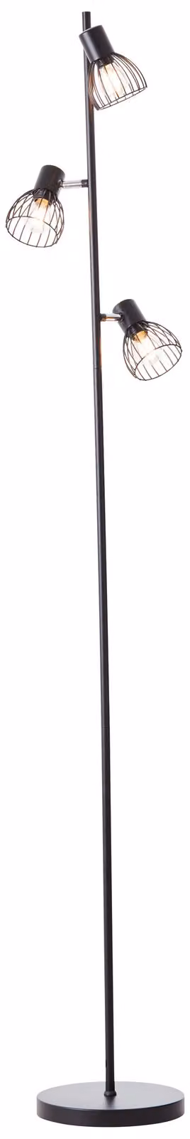 Lampada BRILLIANT, lampada da terra Blacky a 3 luci, nero opaco, 3x D45, E14, 25 W, con interruttore a pedale