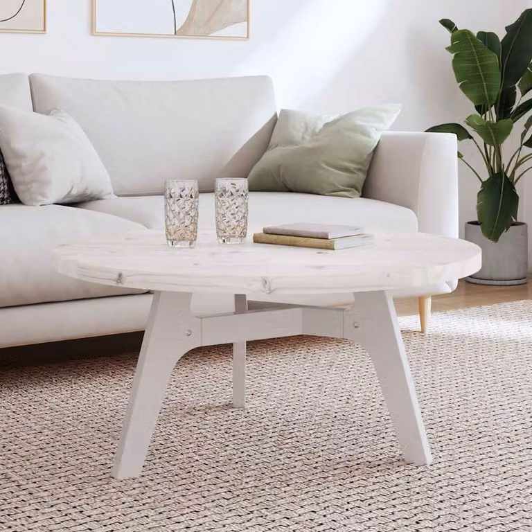 Piano Tavolo Rotondo vidaXL in Legno Massello di Pino Bianco, Diametro: 90 cm, Spessore: 3 cm