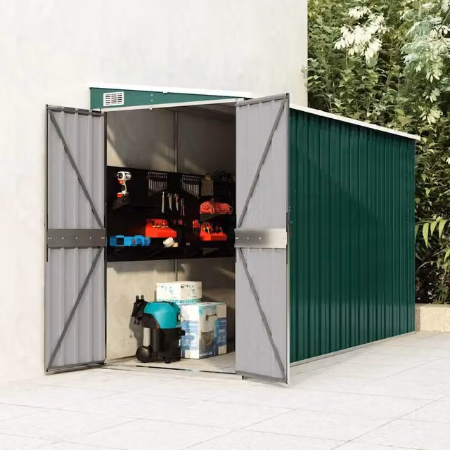 Capanno Giardino a Parete Verde 118x288x178 cm Acciaio Zincato 316225