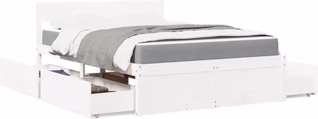 Letto con cassetti e materasso vidaXL in legno massello di pino bianco e grigio L/P/H: 205.5 x 120 x 78 cm
