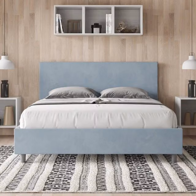 Letto matrimoniale imbottito Ityhome Adele in microfibra blu L: 170 cm, P: 200 cm, H: 106 cm – 1
