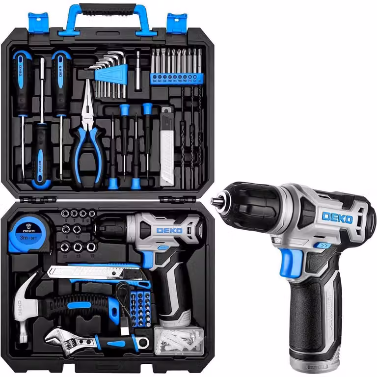 Valigetta utensili da 126 pezzi con avvitatore a batteria da 8V, colore blu