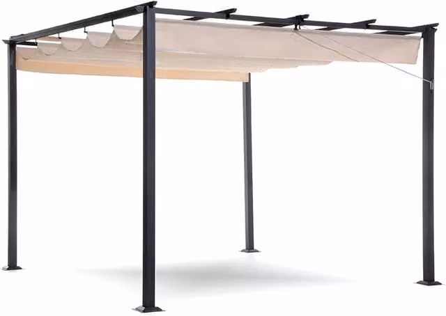 Pergola Gazebo da Giardino 3x3m Telo in Poliuretano con Apertura e Chiusura Scorrevole Taddei Suq