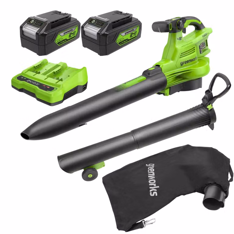 Aspirafoglie a batteria Greenworks 48V (24V x 2) - Soffiante per foglie con imbracatura a spalla, motore brushless