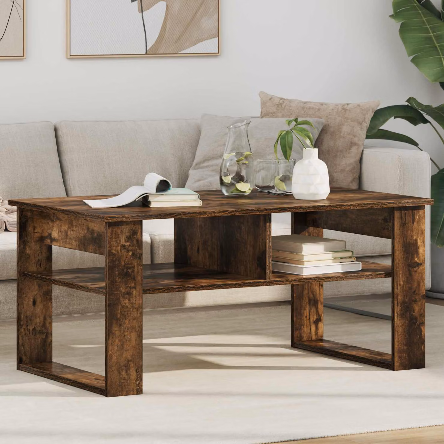 Tavolino da salotto moderno vidaXL in rovere fumé marrone L: 96 cm, P: 54 cm, H: 44 cm
