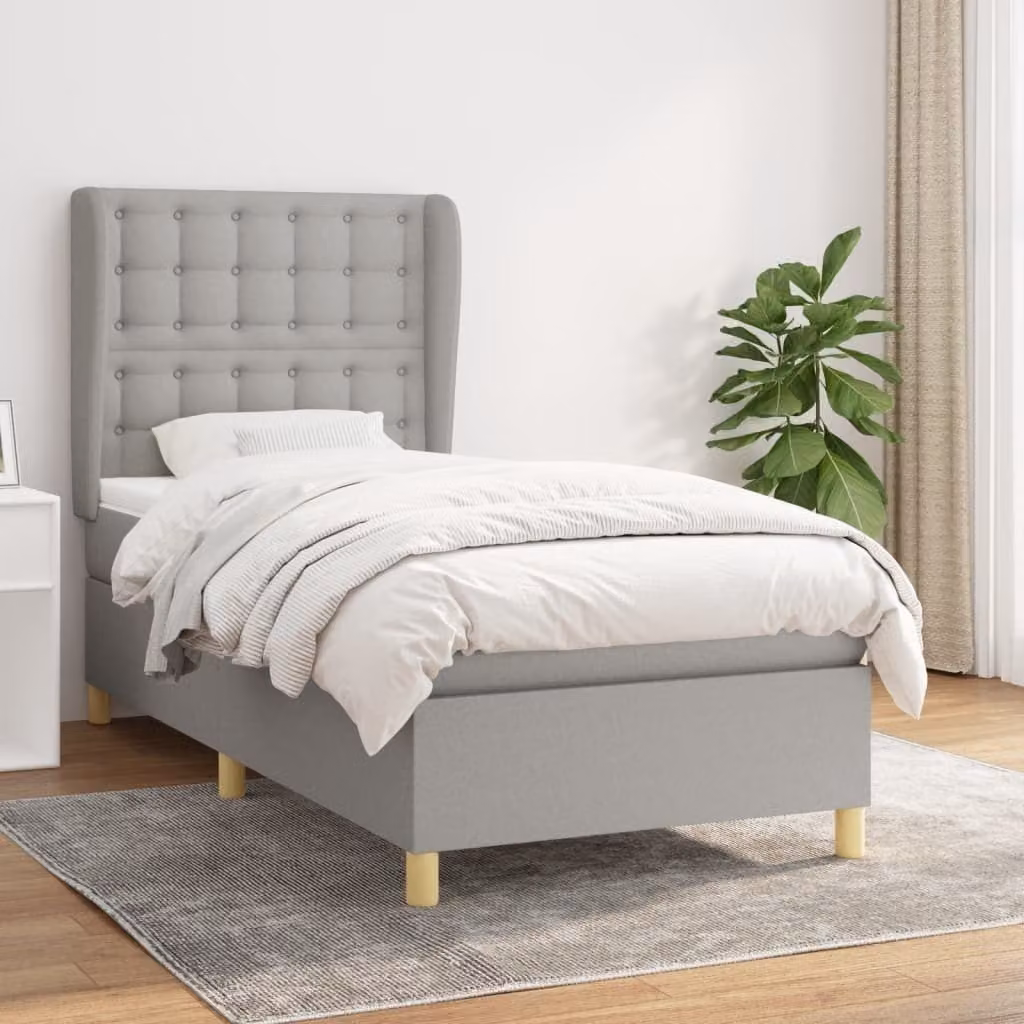 The Living Store Letto a molle con materasso grigio chiaro 90x200 cm in tessuto