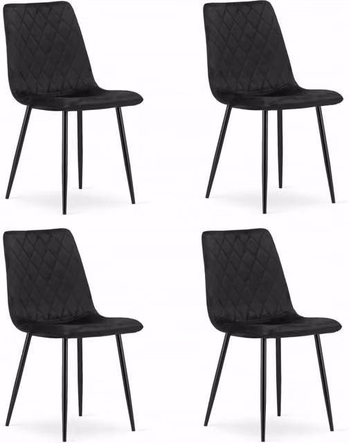 Set di 4 sedie Valora in velluto nero con struttura in metallo per soggiorno e sala da pranzo L/P/H: 88,5 x 48,5 x 53 cm – 1
