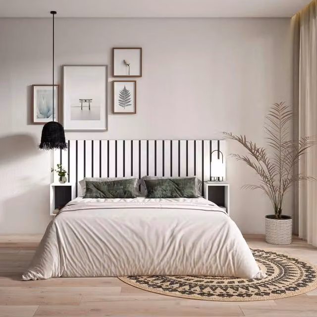 Testiera e Comodini, 196x107x3cm, Letto 120,135,140cm, Pannelli, Bianco RF3573