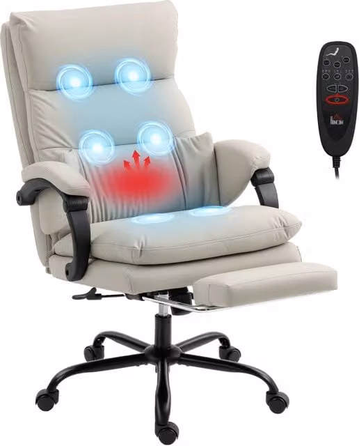 Sedia Massaggiante Riscaldata Reclinabile ¨C Minimal ¨C Grigio Chiaro Poggiapiedi in Pelle PU