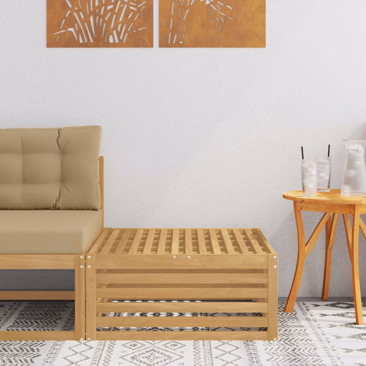 vidaXL Poggiapiedi da Esterno in Legno di Acacia Massello Bianco e Beige L: 79 cm, P: 37 cm, H: 37 cm