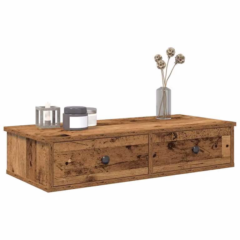 Scaffale a Parete con Cassetti vidaXL in MDF Colore Antico Marrone L: 80 cm, P: 31 cm, H: 17 cm
