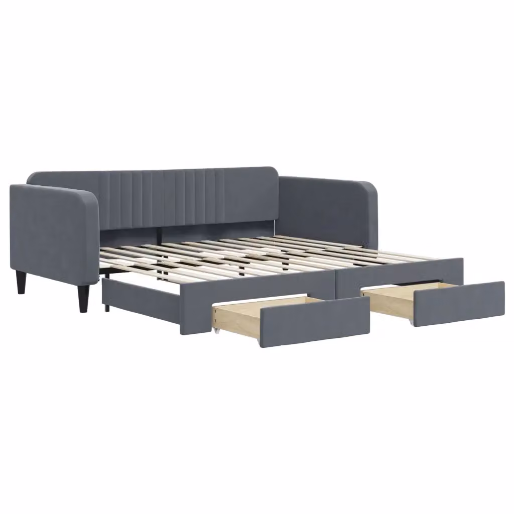 Divano Letto Estraibile con Cassetti vidaXL in Velluto Grigio L: 223 cm, P: 110 cm, H: 75 cm – 2