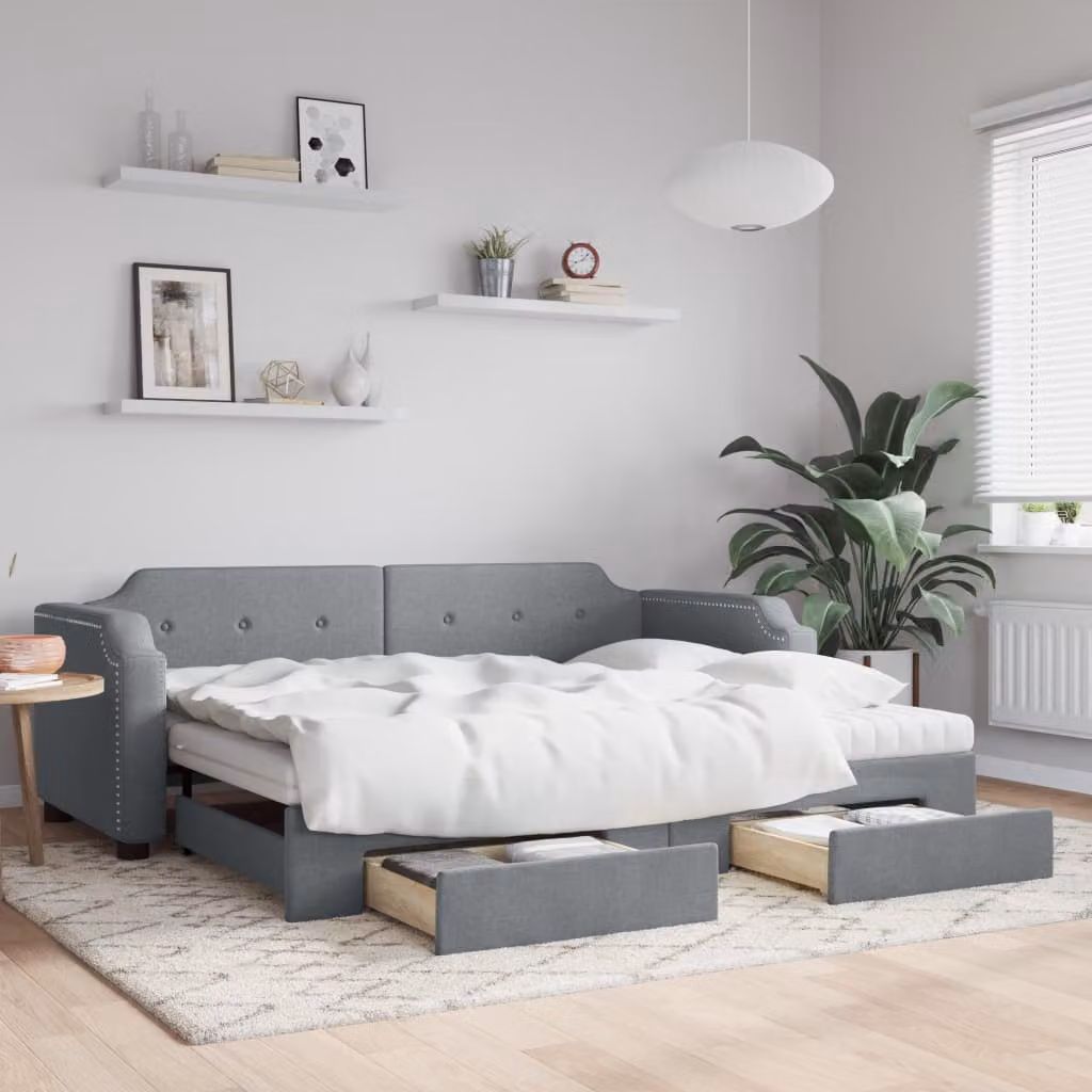 Divano Letto Estraibile vidaXL con Cassetti in Grigio Chiaro e Rovere, L 80 x P 200 cm