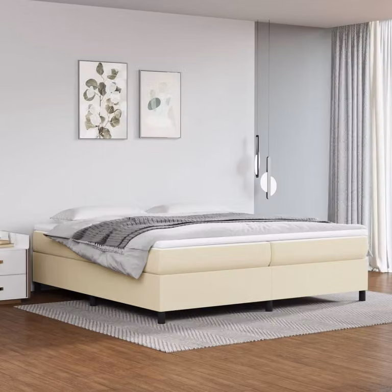 The Living Store Rete da letto Crema 200x200 cm in Pelle finta
