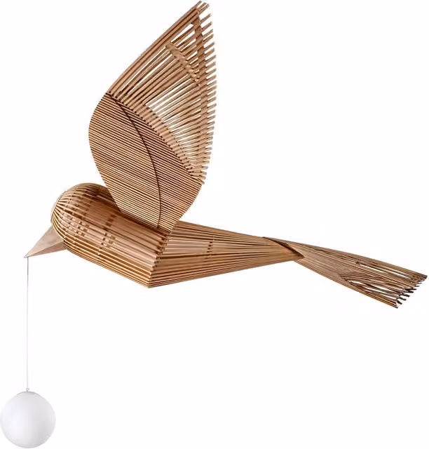 Lampada a sospensione LZF Bird Horizontal in legno marrone con tecnologia LED dimmerabile