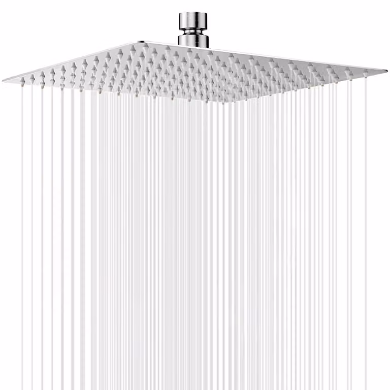 Doccia a parete, 30 cm, acciaio inossidabile, quadrata, con ugelli anticalcare, color argento, per bagno