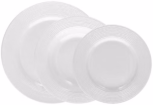 Servizio piatti Tognana Polis Circles in porcellana bianca con decoro geometrico, 18 pezzi per 6 persone