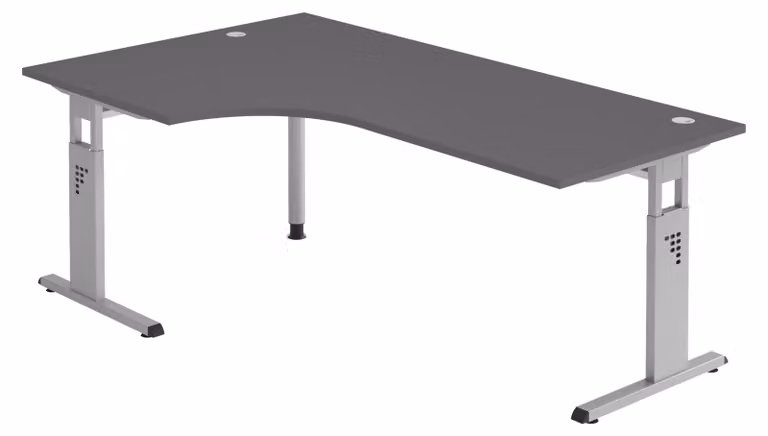 bümö Scrivania Serie-O - Struttura: argento, decorazione: grafite, dimensioni: scrivania angolare 200 x 120 cm
