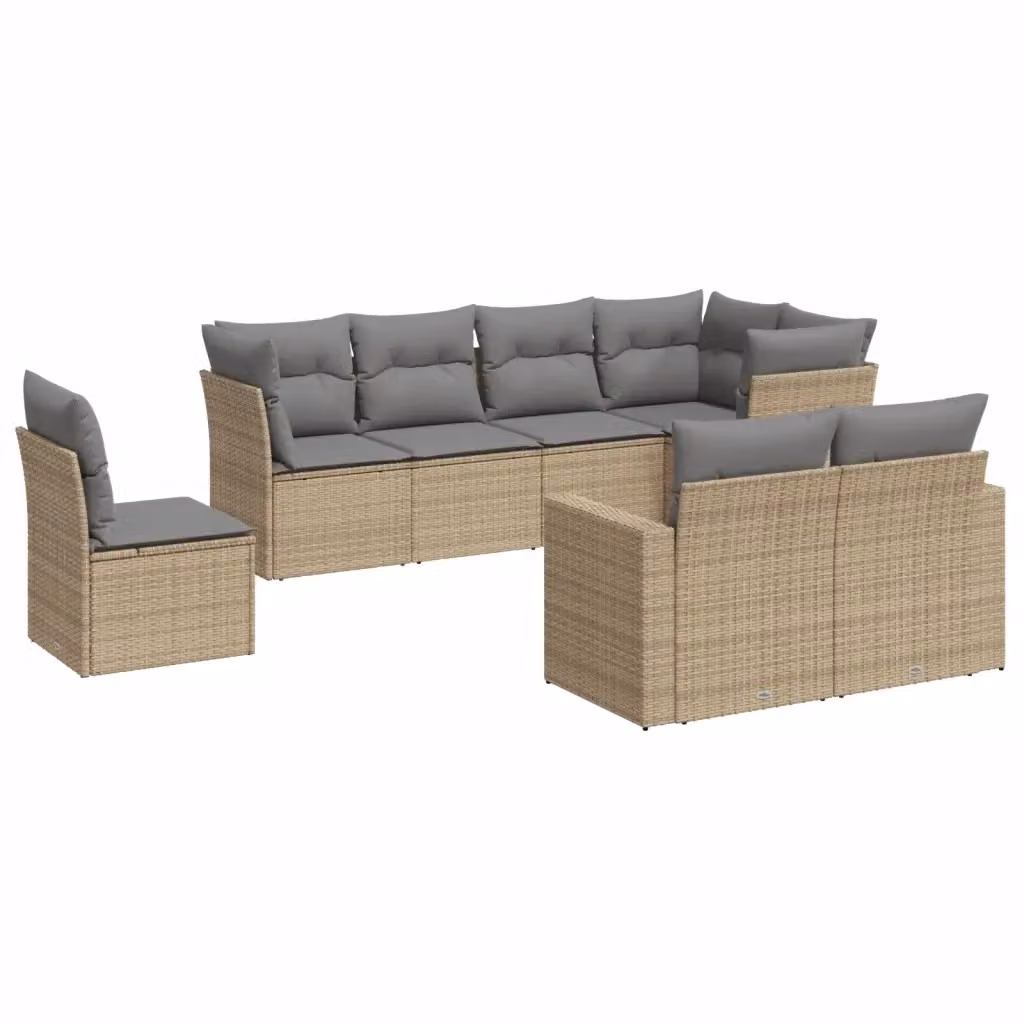 vidaXL Set Divano da Giardino a L 8 pz con Cuscini Beige e Struttura in Metallo e Polyrattan – 2