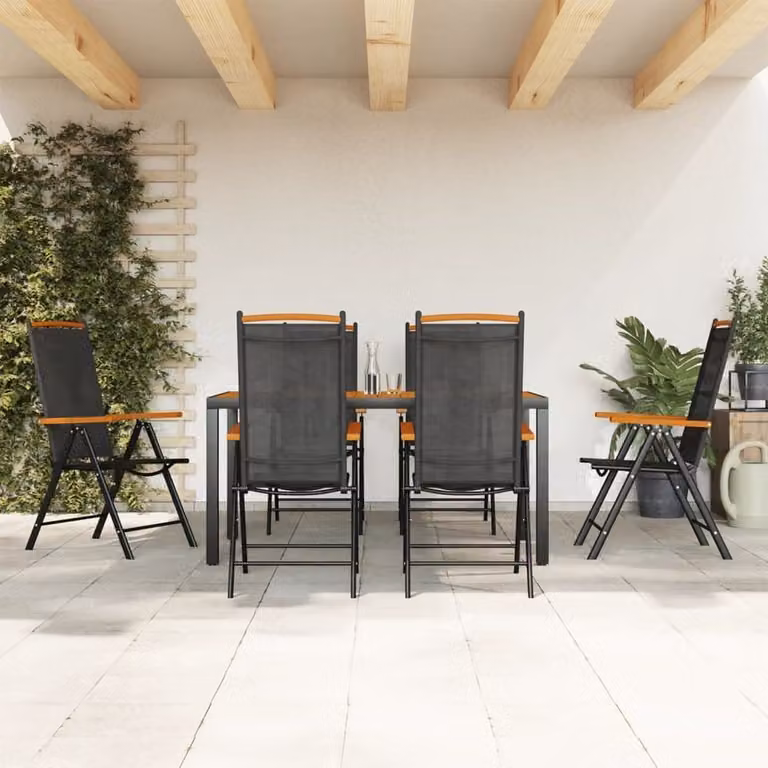 set da pranzo da giardino 9 pezzi alluminio nero