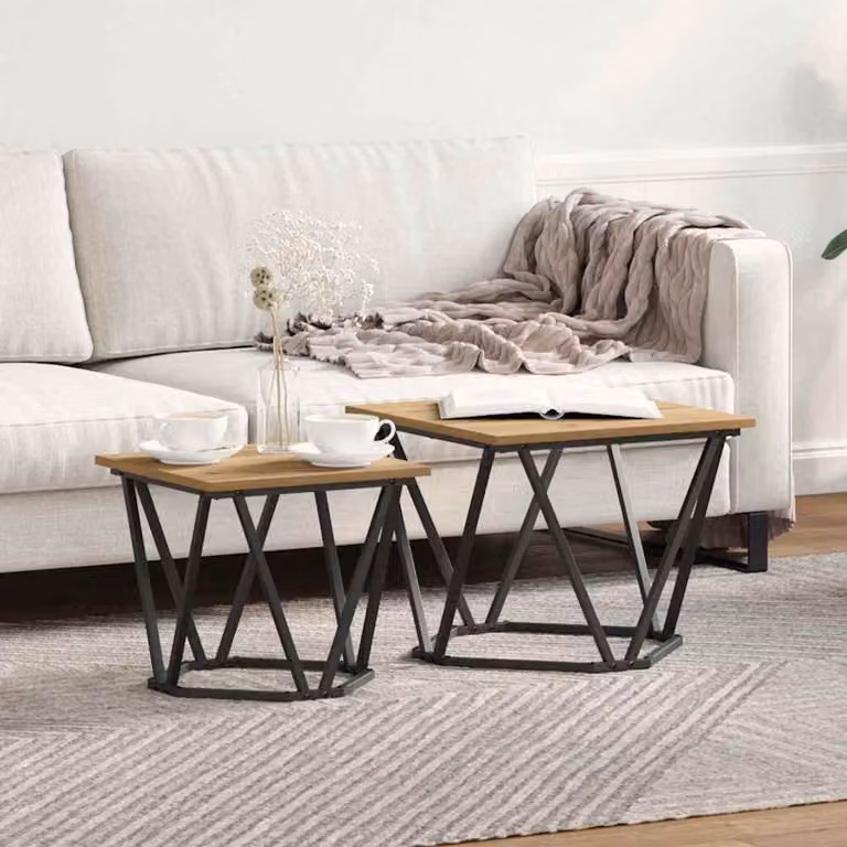 Maison Exclusive - Set di due tavolini laterali in legno effetto rovere artigianale, dimensioni 50 x 50 x 40 cm