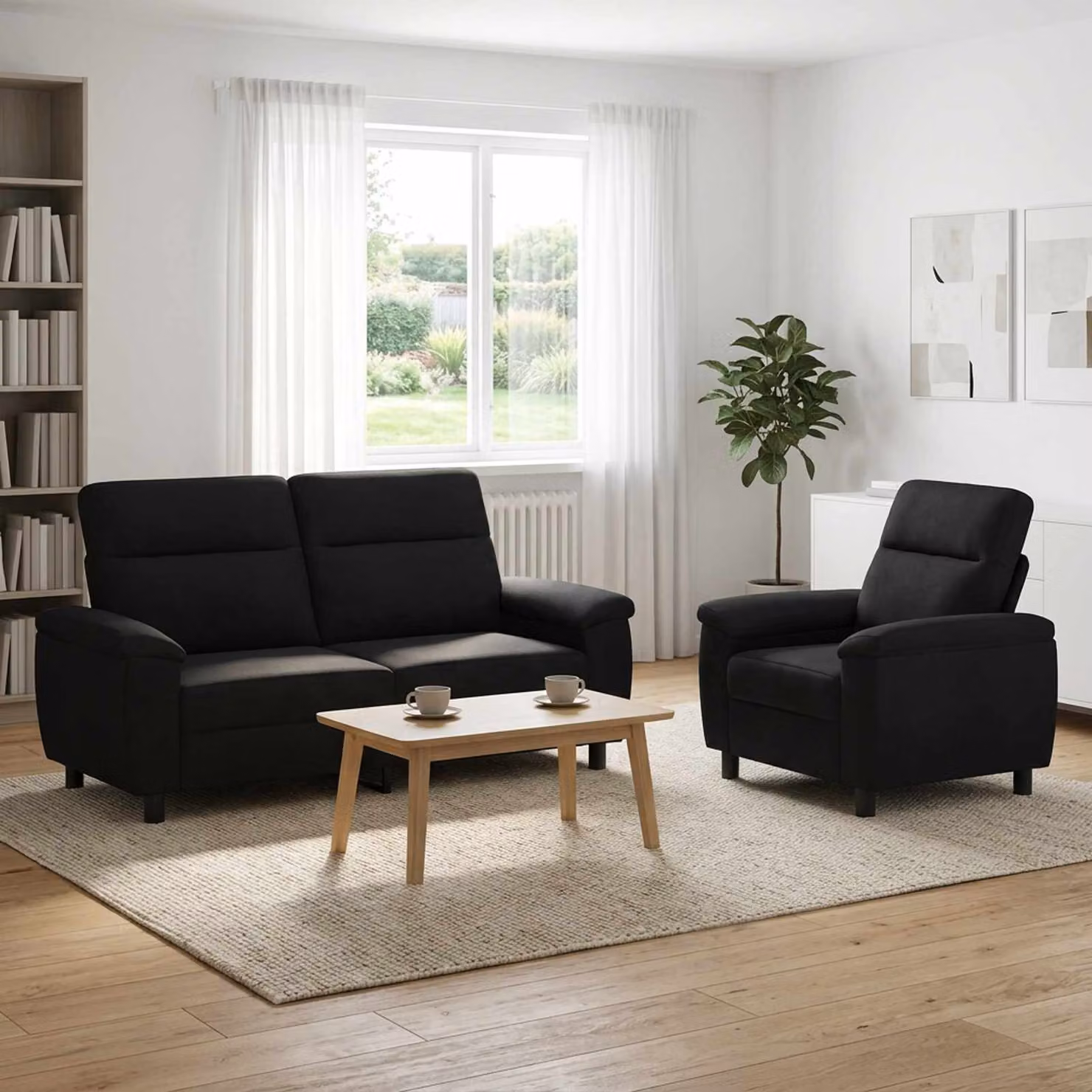 Set di 2 divani moderni vidaXL in tessuto nero con struttura in metallo per il tuo soggiorno