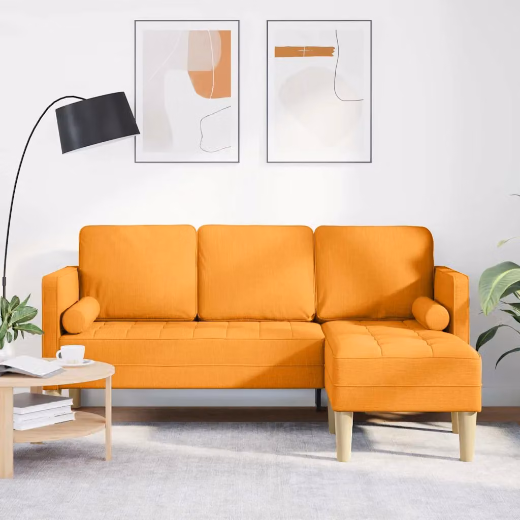 vidaXL Divano ad angolo moderno in tessuto reversibile con cuscini, Giallo e Arancione