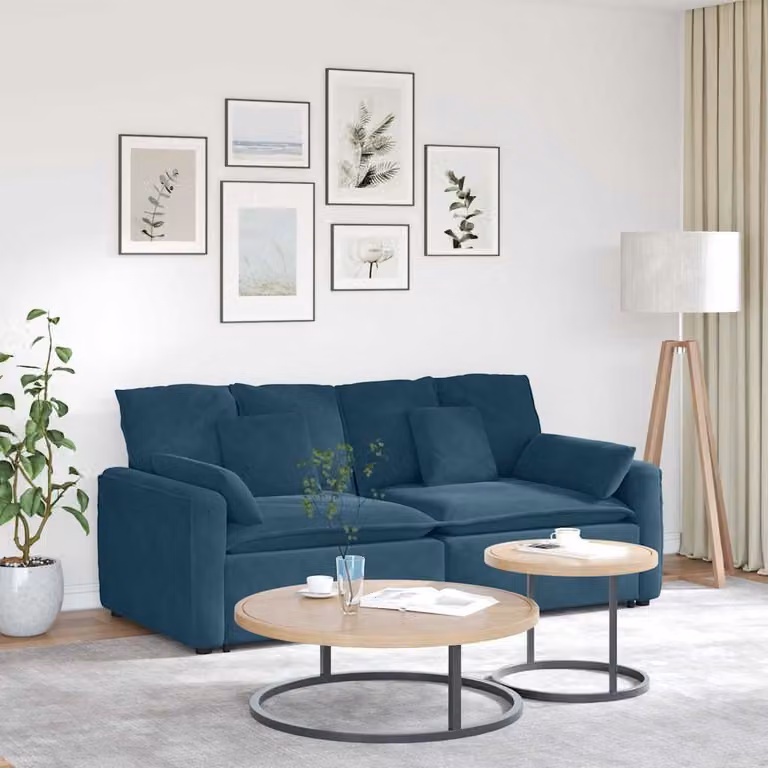vidaXL Divano Modulare in Velluto Blu con Cuscini e Struttura in Metallo e Legno