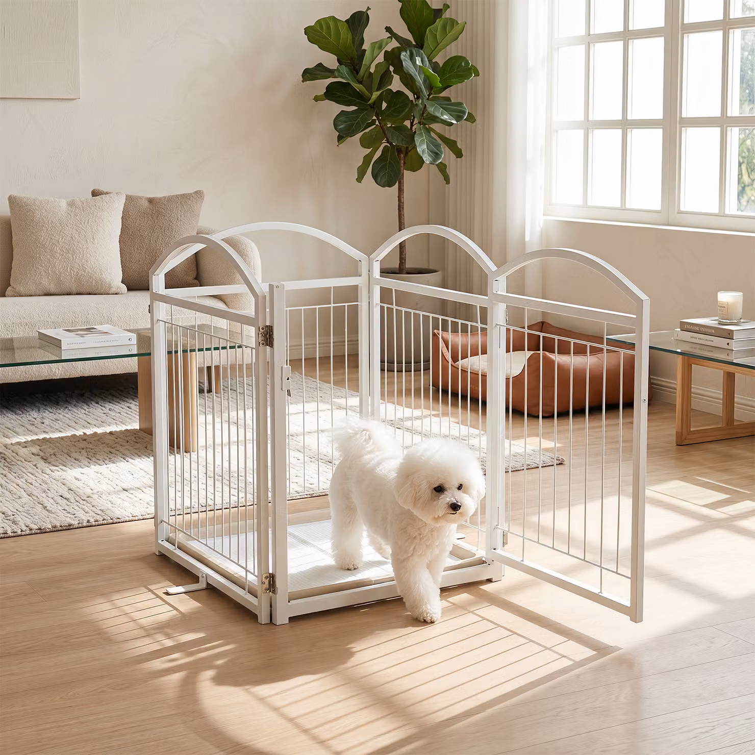 Recinto per cani Costway in metallo con 4 pannelli pieghevoli per interno ed esterno, colore bianco