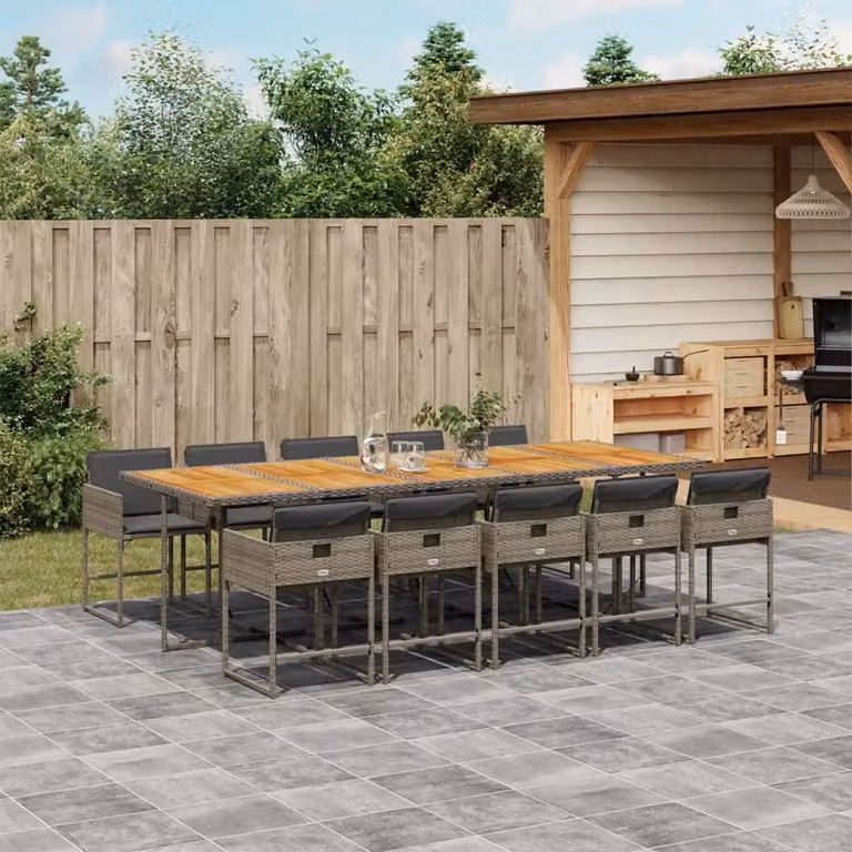 Maison Exclusive - Set da Pranzo da Giardino 11pz con Cuscini in Polyrattan Grigio