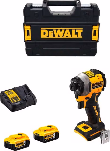 Avvitatore ad impulsi DeWalt DCF850P2T giallo con 2 batterie da 5,0 Ah, caricabatterie DCB115 e sistema TSTAK II
