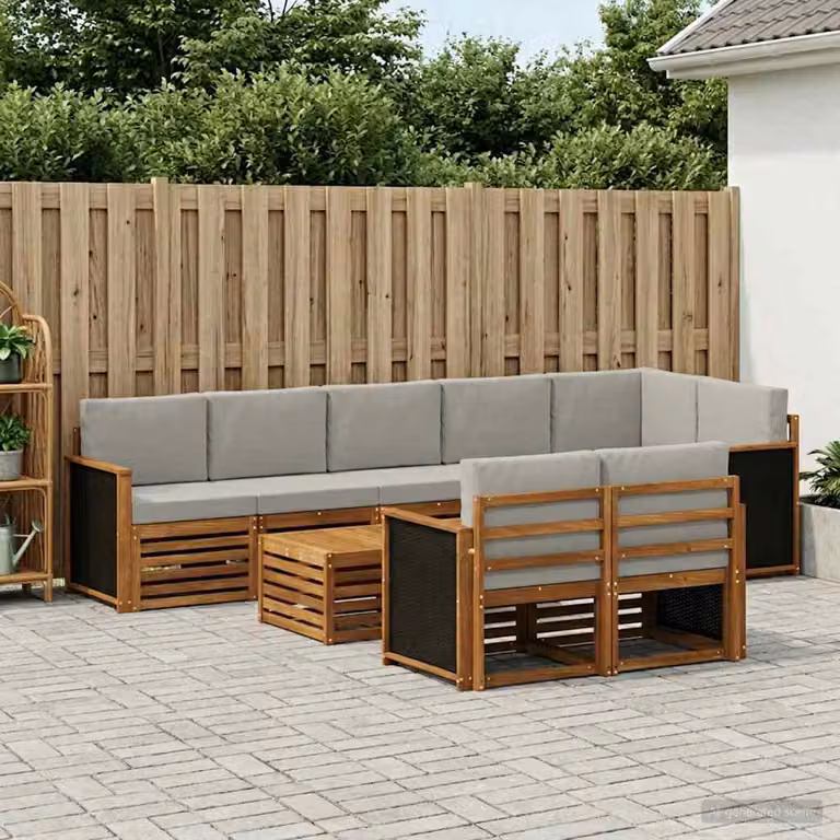 vidaXL Set di divani da esterno 8 pz in legno di acacia con cuscini, colore Naturale e Grigio Chiaro
