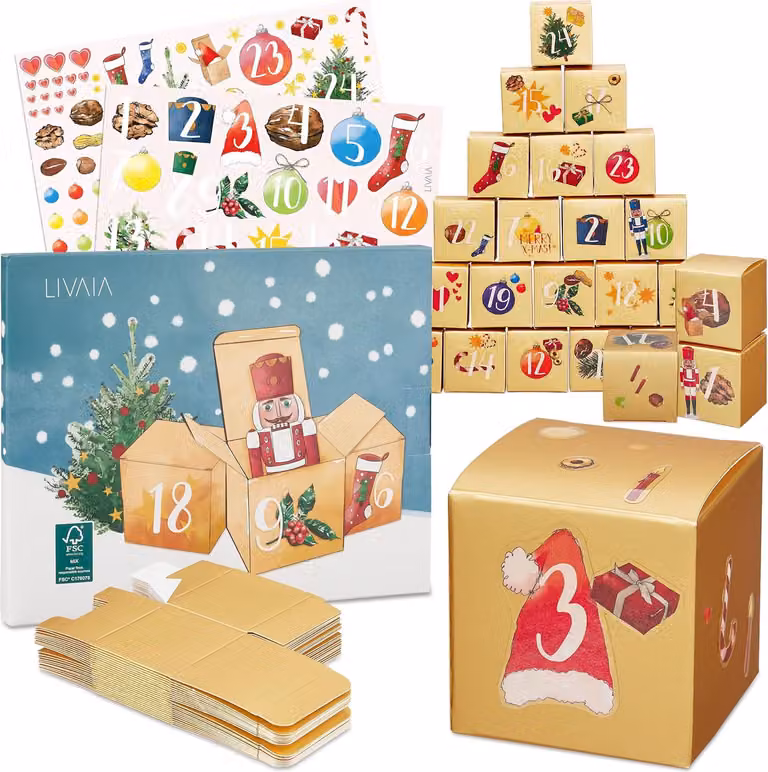 Set per calendario dell'Avvento fai da te: 24 sacchetti di carta dorati