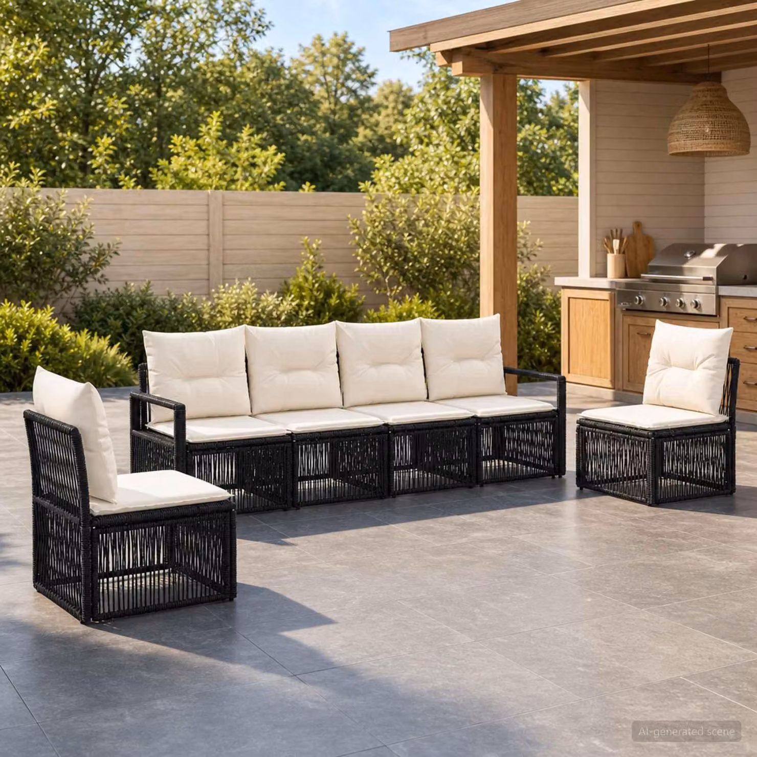 Maison Exclusive - Set da giardino composto da 6 pezzi, divano in rattan sintetico nero