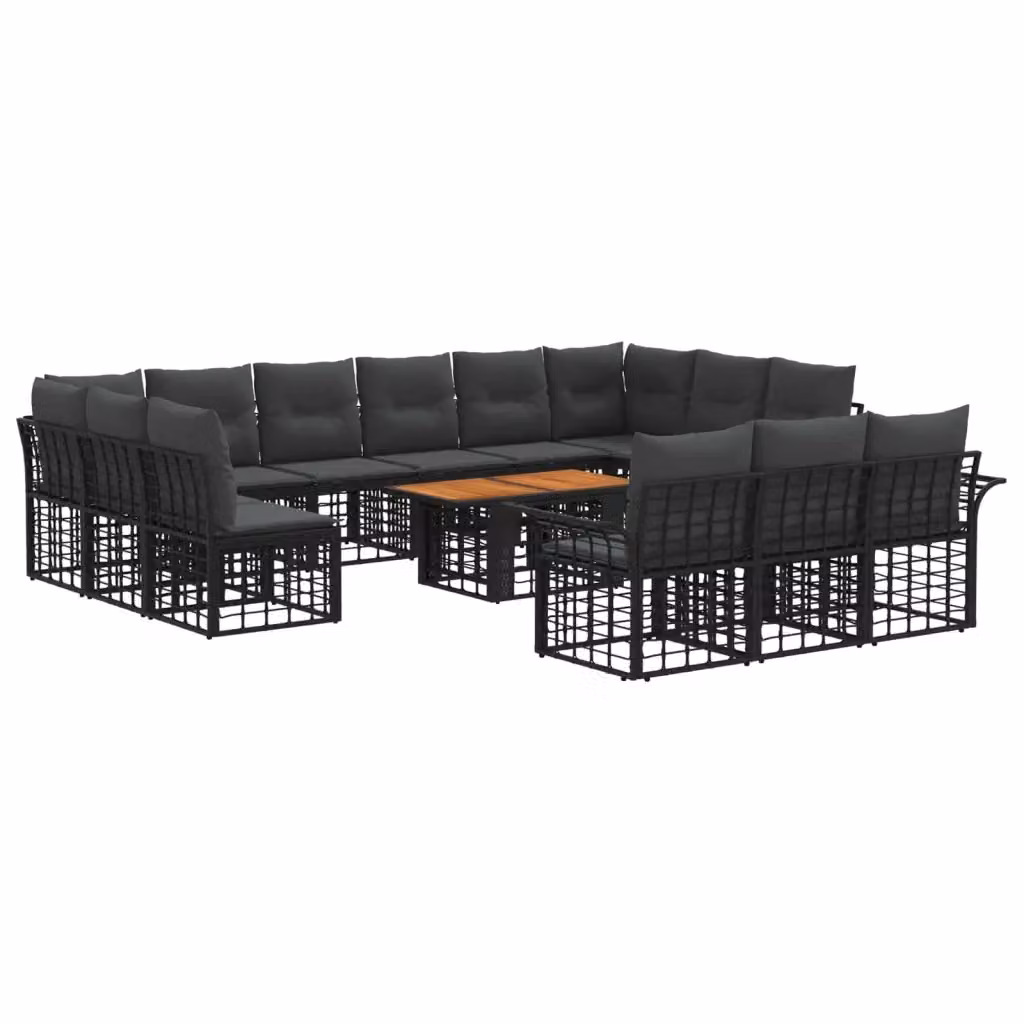 Set Divano da Giardino Moderno vidaXL a Forma di L con Tavolino, 14 Pezzi, Nero e Grigio – 2