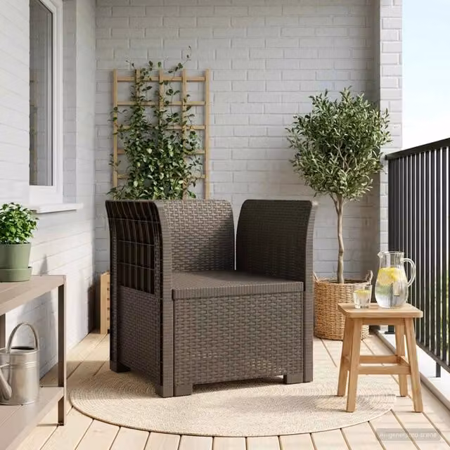 Poltrona singola moderna vidaXL in rattan e plastica grigio opaco per giardino, balcone o terrazzo – 1