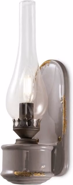 Applique Vintage Ferroluce in Ceramica e Ottone Grigia con Vetro Trasparente e Attacco E14