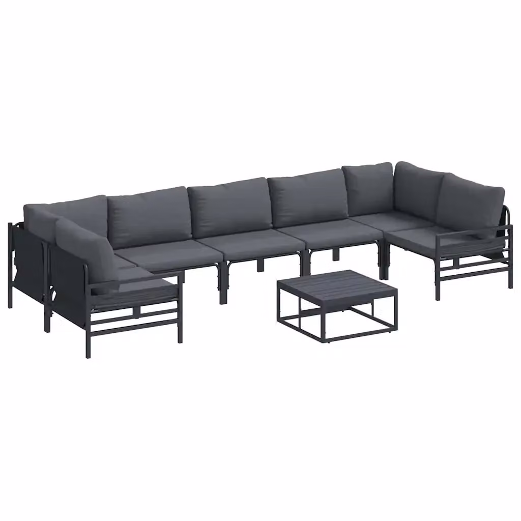 Set Divano da Giardino 8 Pezzi vidaXL in Acciaio Verniciato Antracite e Nero con Cuscini e Tavolino – 2