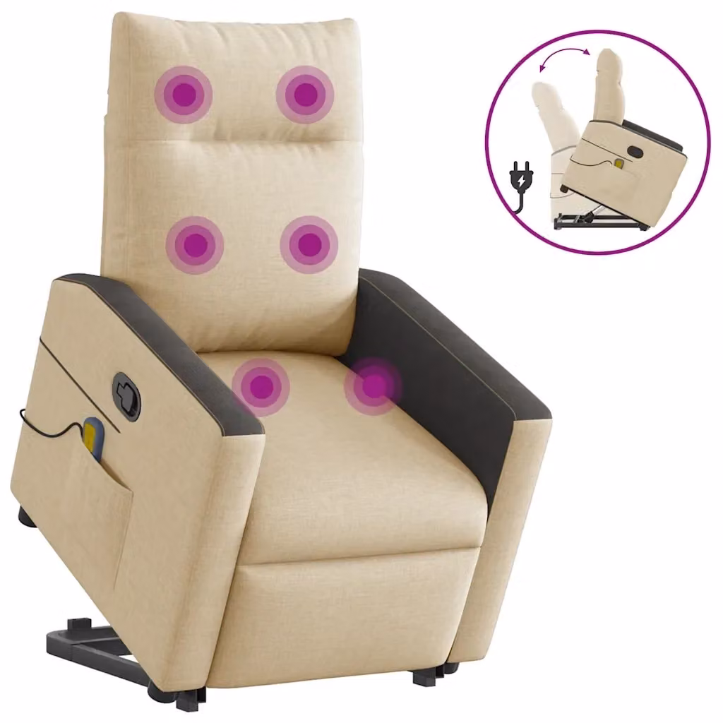 Poltrona Alzapersona Reclinabile e Massaggiante vidaXL con Assistenza Elettrica in Tessuto Beige e Nero – 2