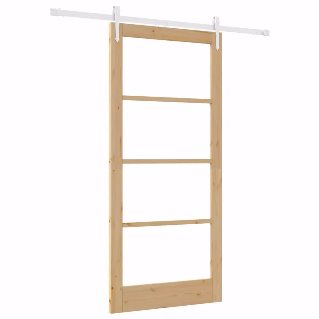 Porta scorrevole vidaXL in legno di pino massello e vetro trasparente, colore marrone, L: 93 cm, H: 202 cm – 2