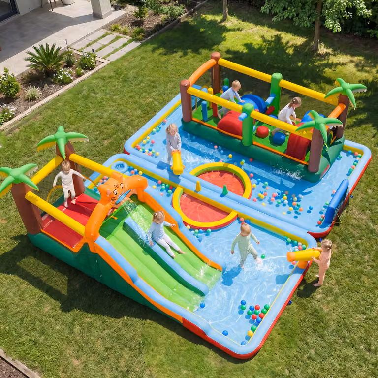 Costway Castello Gonfiabile 9 in 1 per Bambini con Scivoli e Parco Acquatico Multicolore