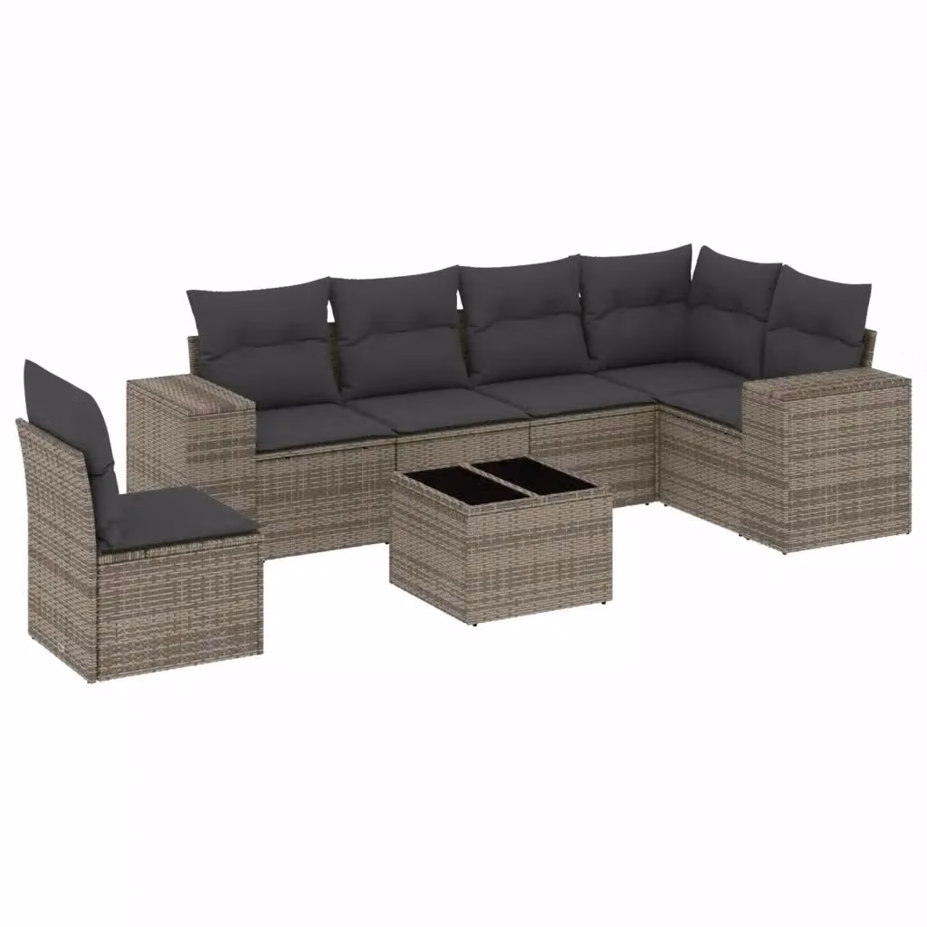 Set di divani da giardino VIDAXL in polyrattan grigio con cuscini, design moderno a L per 7 persone – 2