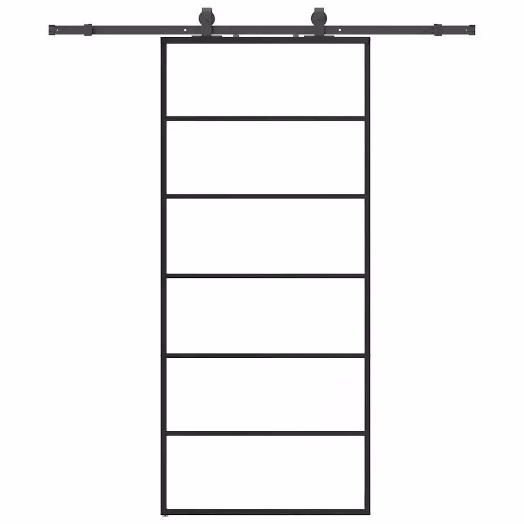 Porta Scorrevole Moderna vidaXL in Vetro Trasparente con Telaio in Alluminio e Ferramenta Nera L: 90 cm, H: 205 cm – 2
