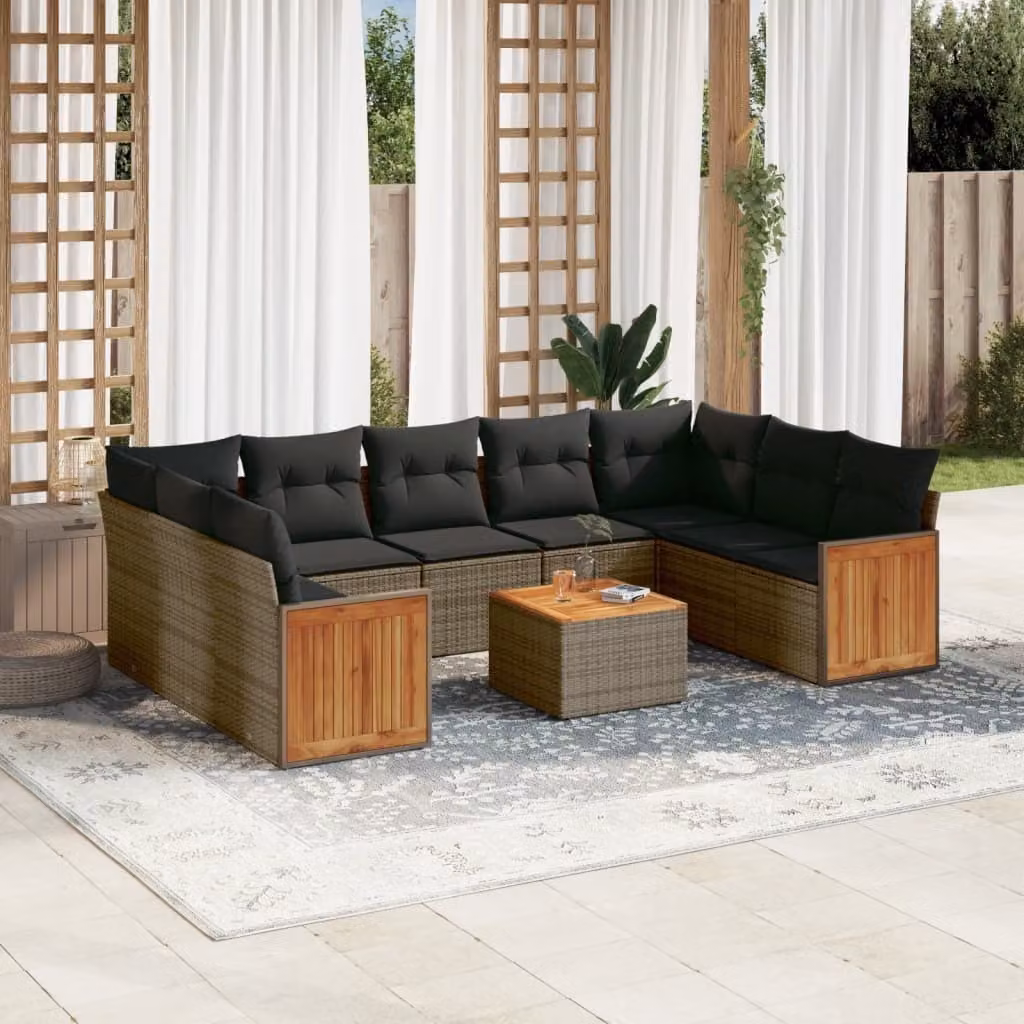 Maison Exclusive - Set da giardino 10 pezzi con cuscini Grigio Poly Rattan