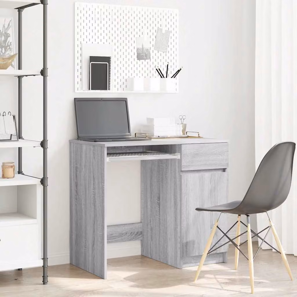 Scrivania moderna vidaXL in legno e MDF, colore grigio, L 86 cm x P 49 cm x H 76 cm