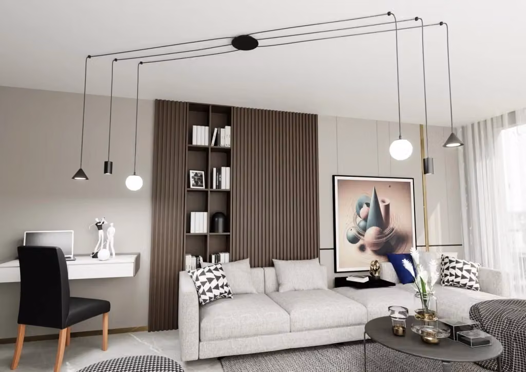 Lampada a sospensione Emibig FUJI nera con 6 luci in metallo e vetro, design moderno IP20 – 2
