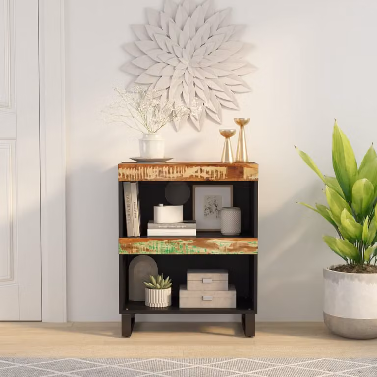 Credenza in legno massello di recupero e metallo stile industrial vidaXL, L: 60 cm, P: 33 cm, H: 75 cm